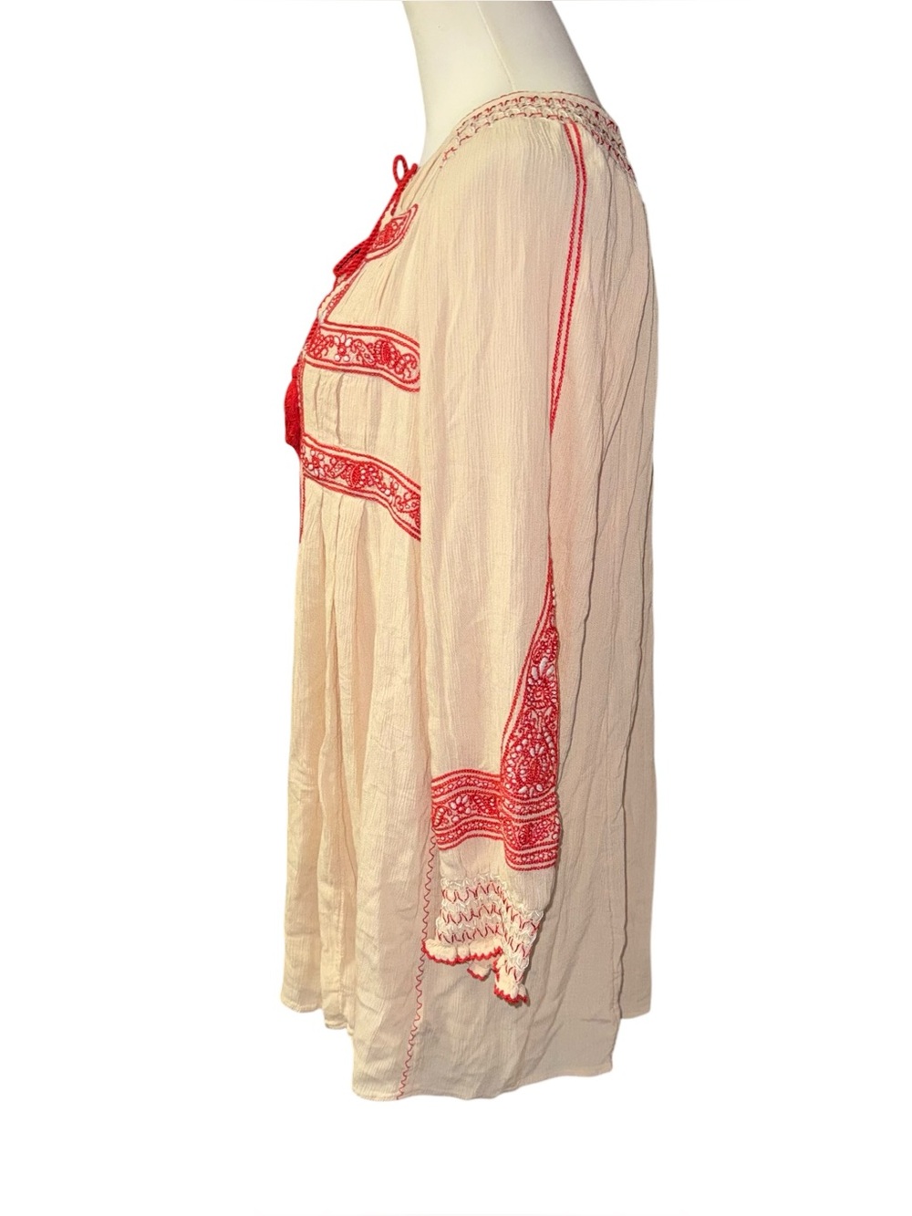 Free People Cream Peasant Top with Red Trim - Picture 5 of 13